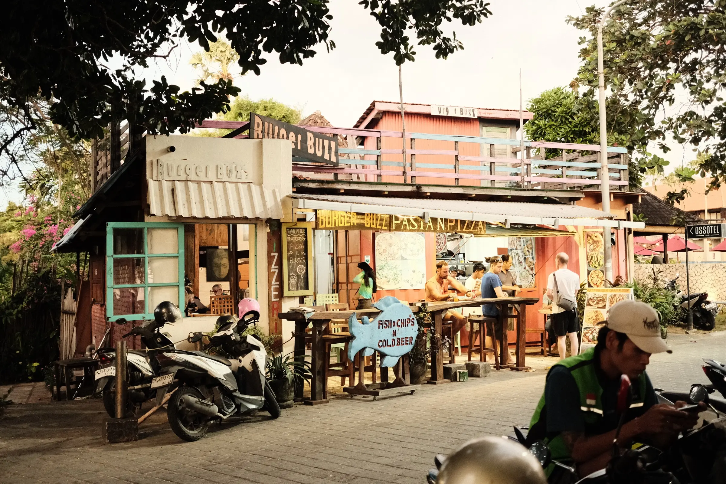 Bali street restaurant in warm light